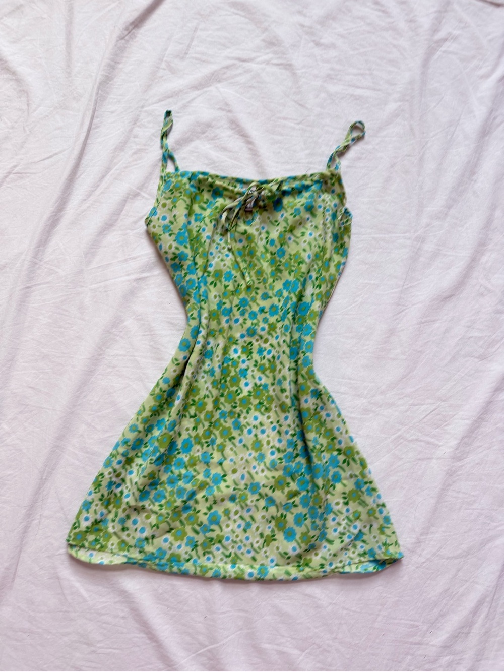 Green & Blue Floral Mini Slip Dress - Women's Spaghetti Strap